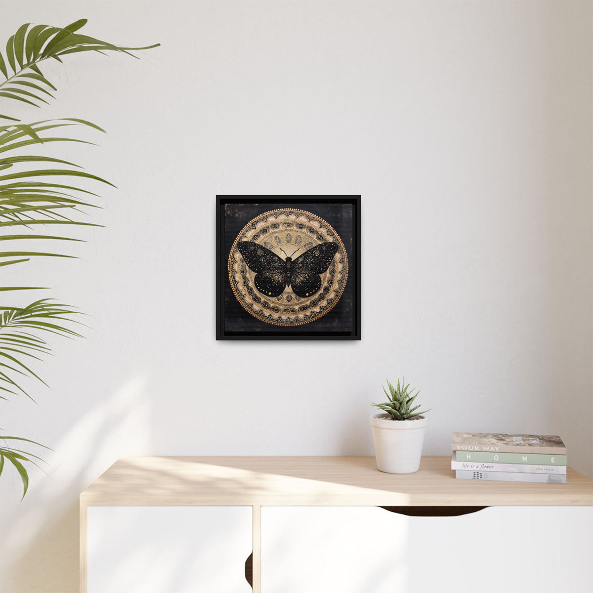 Black Moth Mandala Matte Canvas Framed | Wall Art