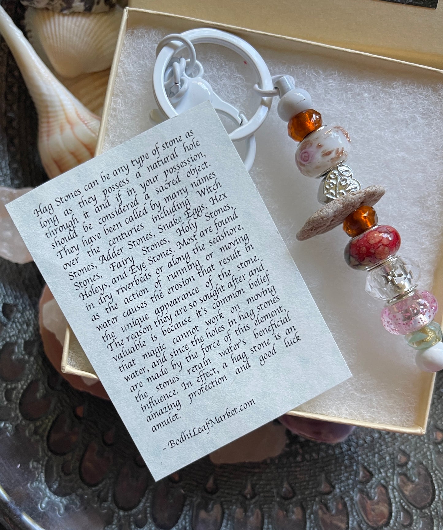 Czech Glass Bead and Stone Keychain with Mermaid Gift Box
