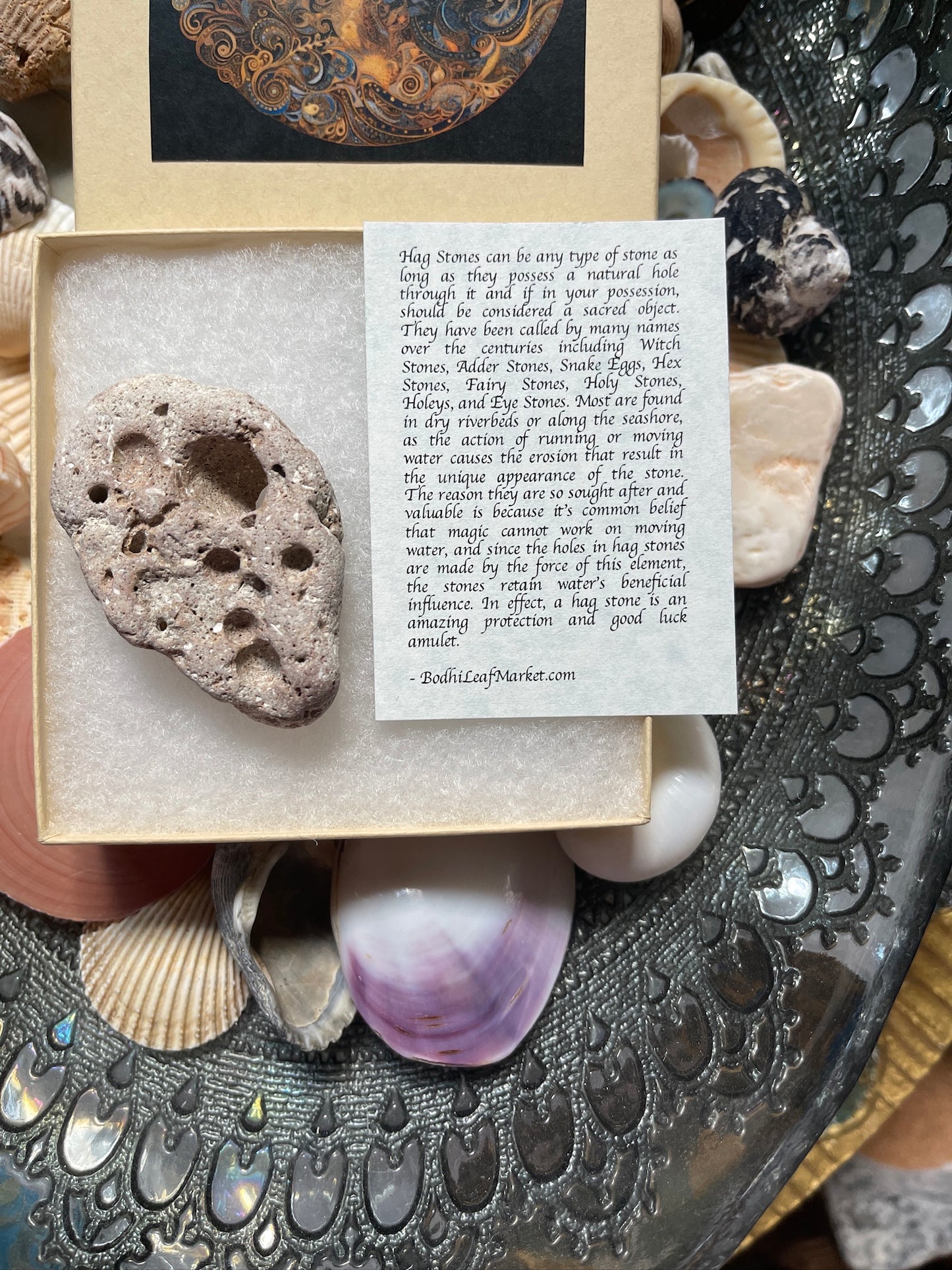 Local Bodhi Leaf Market Hagstone in Mystical Moon Goddess Gift Box