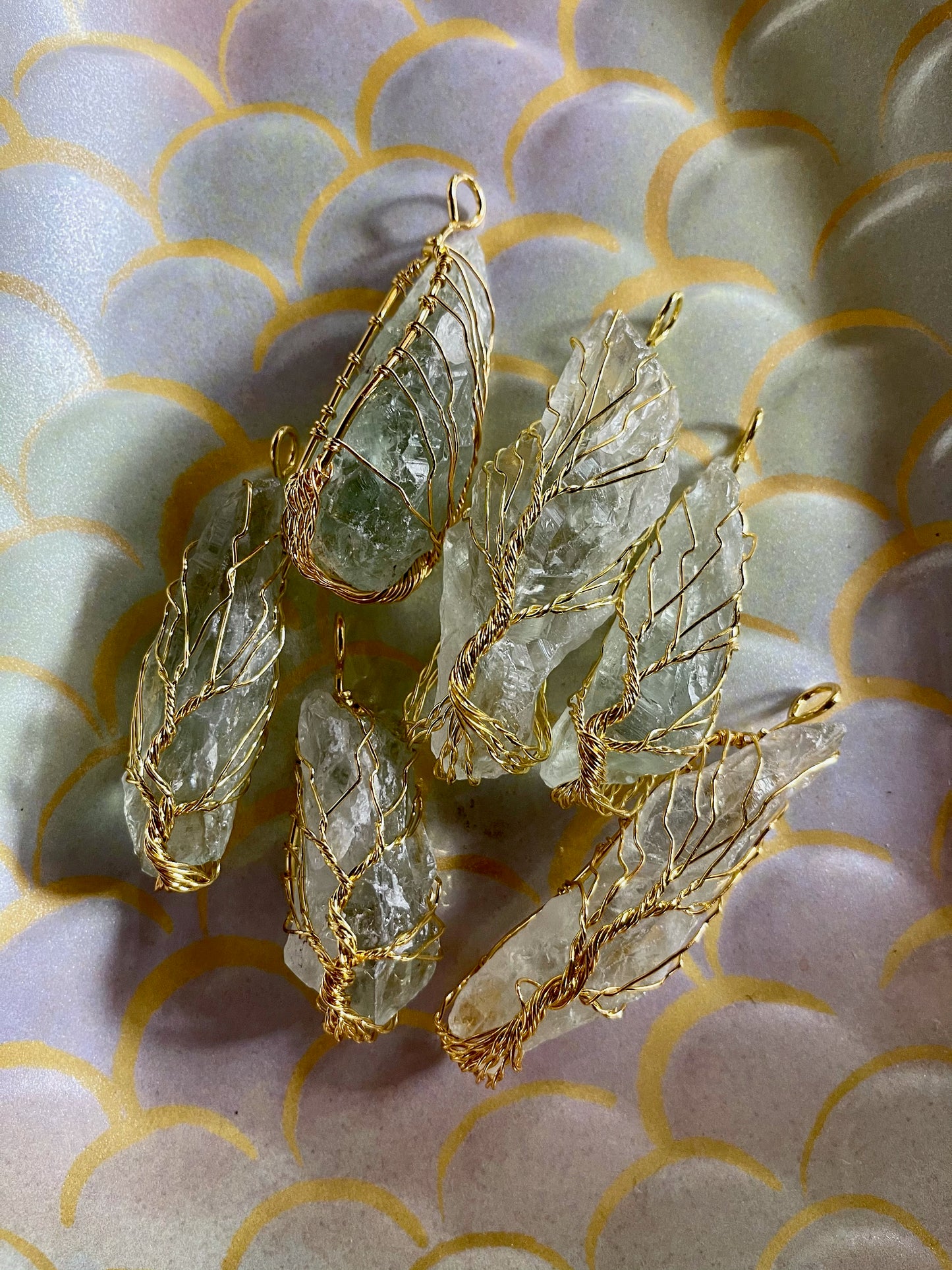Beautiful Tree of Life Golden Wire Wrapped Pariosilite Crystals, Bodhi Crystal Magic