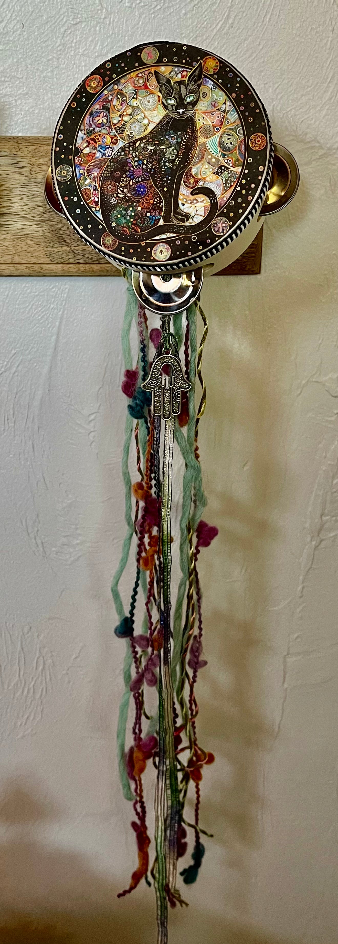 Charmed Hamsa Cat Tambourine Art, Bodhi Gifts