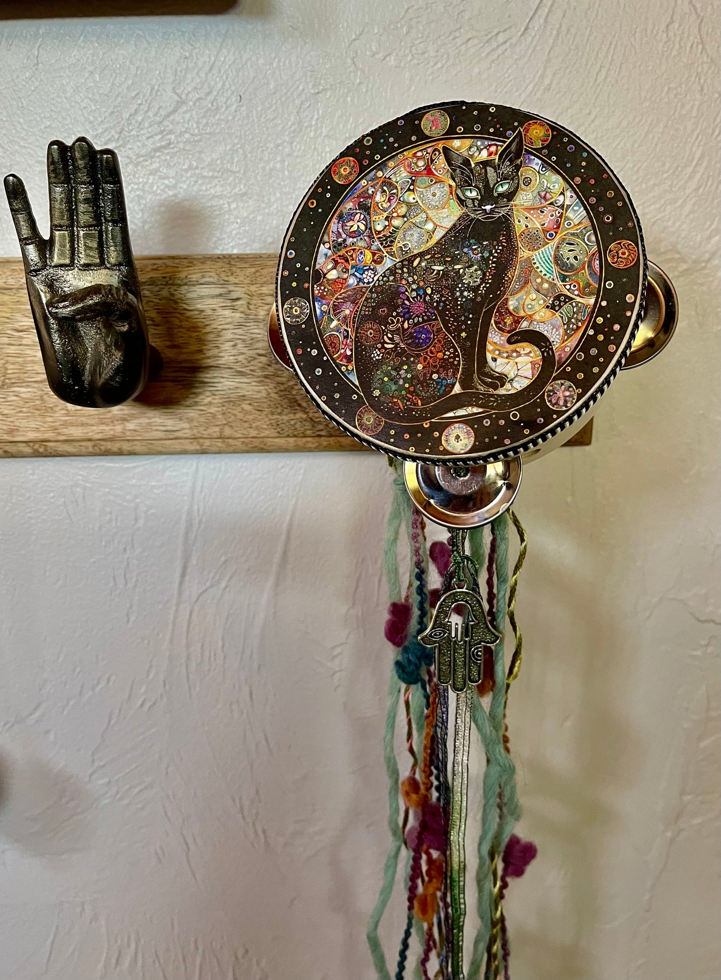 Charmed Hamsa Cat Tambourine Art, Bodhi Gifts