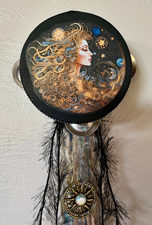Charmed Mystical Moon Goddess Tambourine and Ribbon Wall Art, Bodhi Goddess