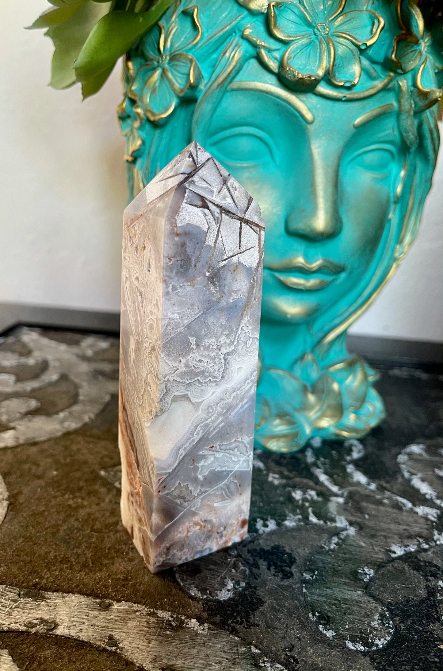 Striking Lace Agate Tower with Beautiful Druzy, Bodhi Crystal Magic