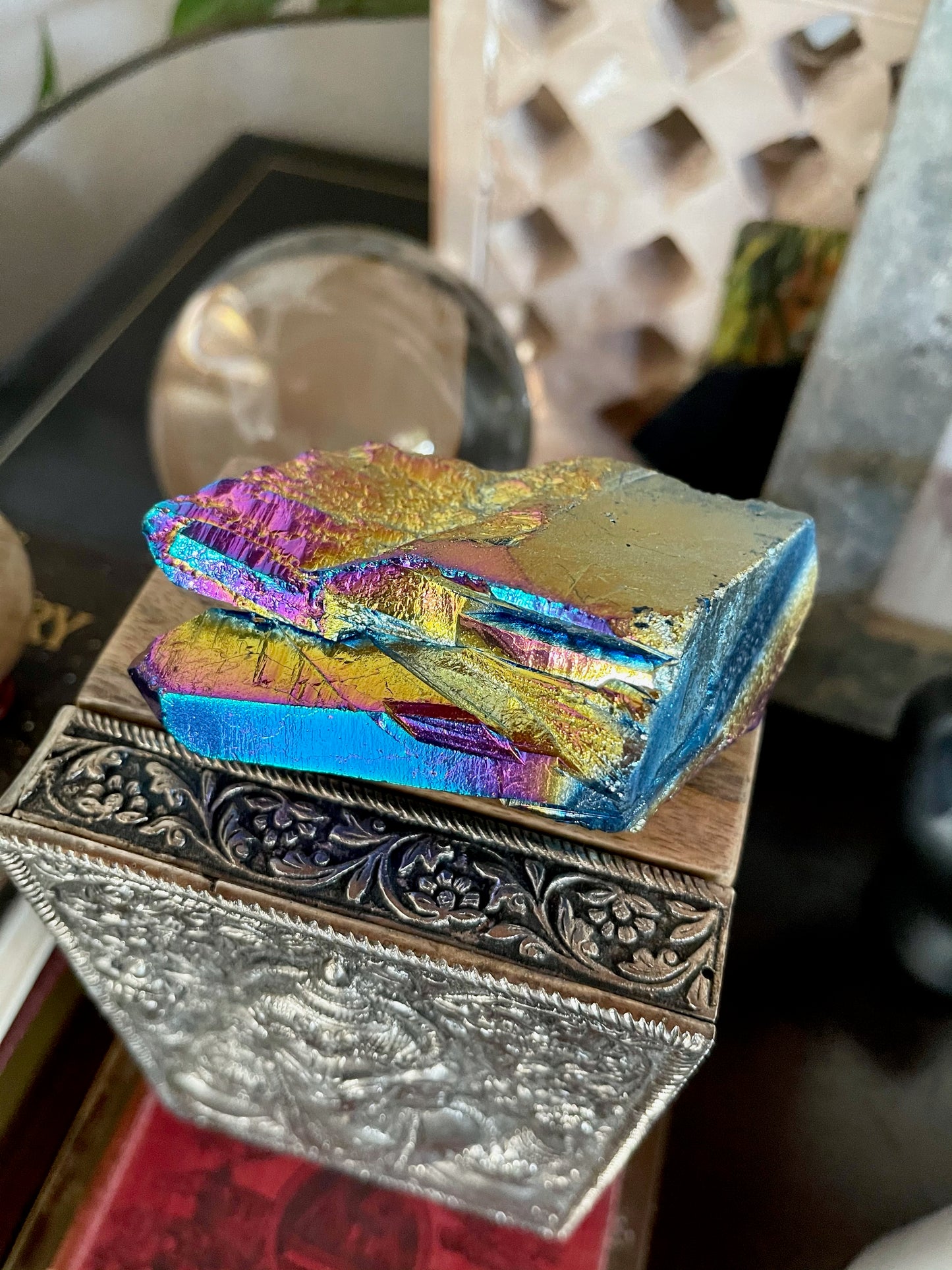 Unique Rainbow Aqua Aura Quartz Crystal Cluster, Crystal Magic