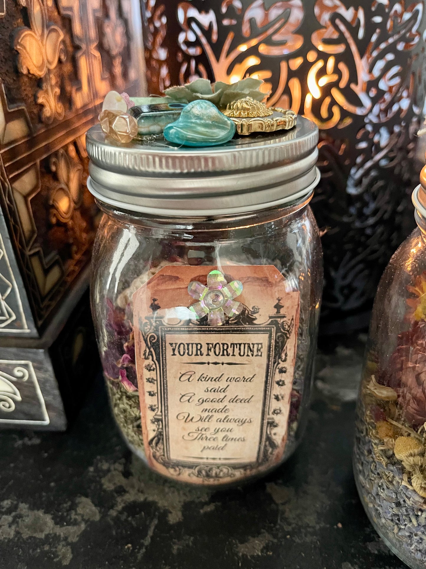 Large Boho Gypsy Magic Fortune Jar, Bodhi Home Decor