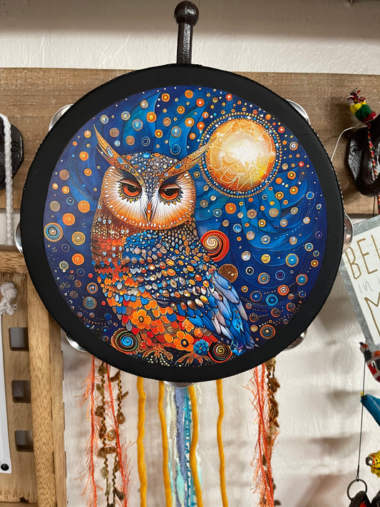 Owl Spirit Animal Wall Tambourine and Ribbon Hanging, Bodhi Home Decor