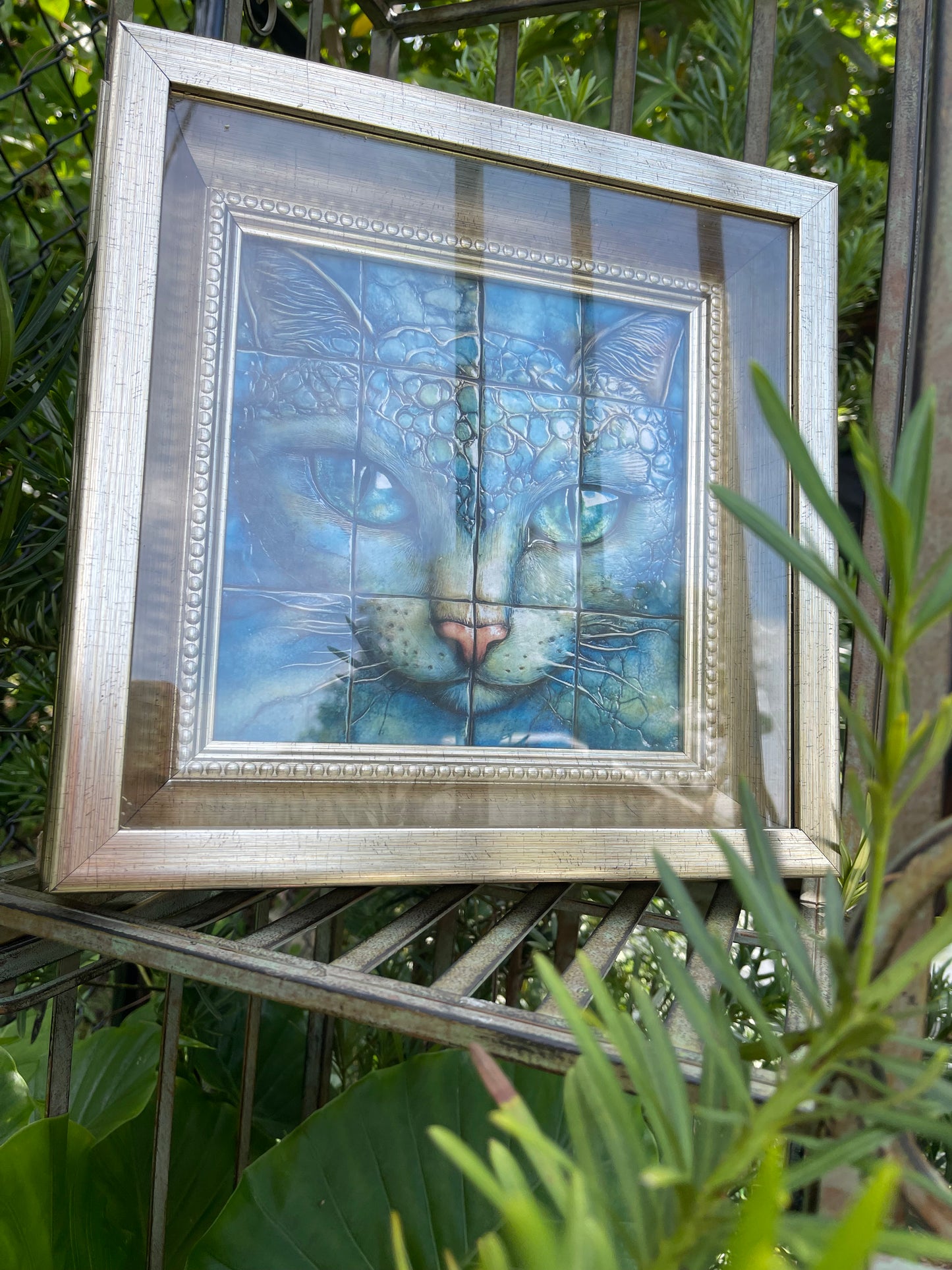 Limited Edition Stone Cat Art Print on Decoupage Rice Paper in Heavy Shadow Box Frame, Bodhi Home Decor