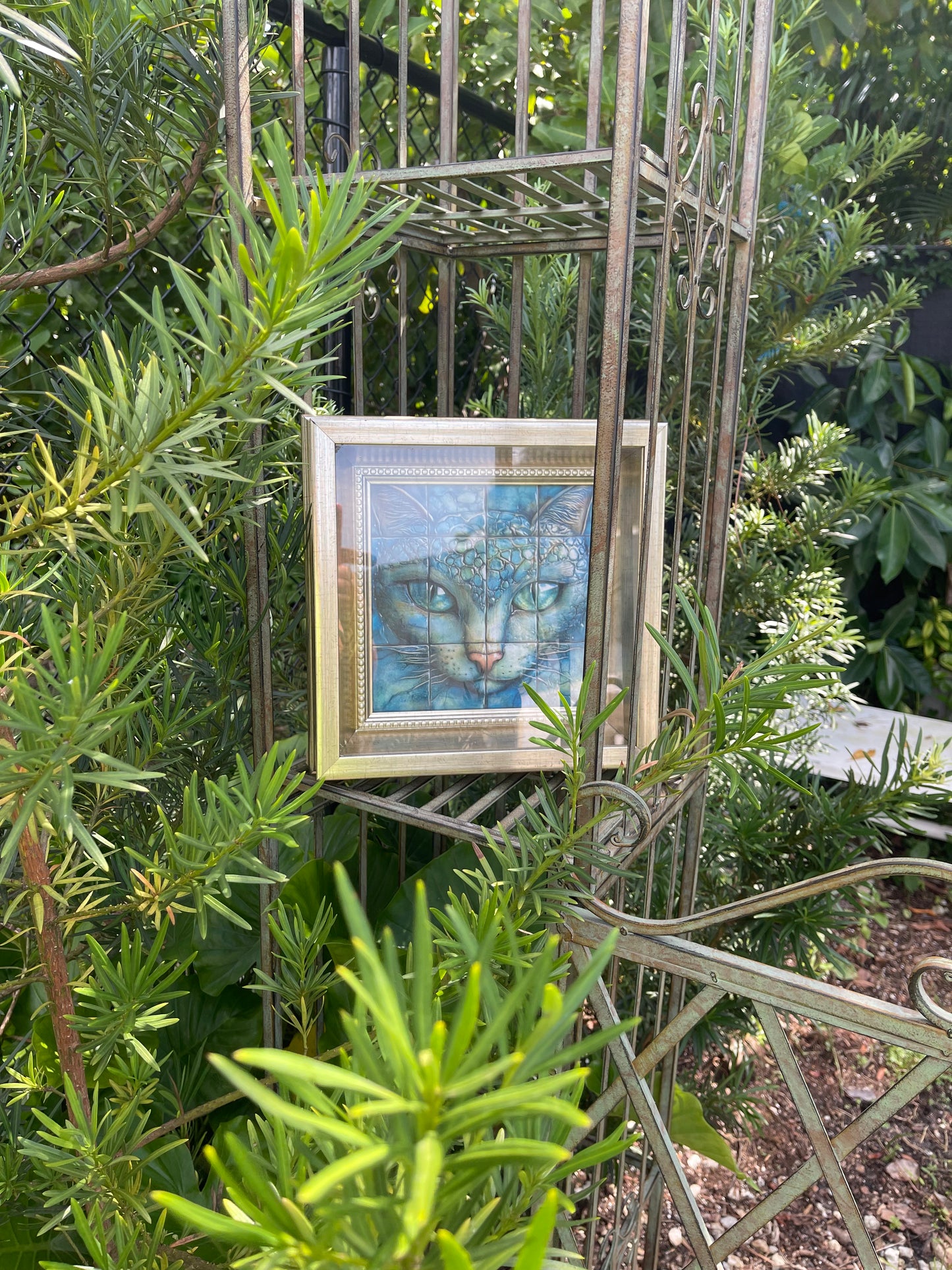 Limited Edition Stone Cat Art Print on Decoupage Rice Paper in Heavy Shadow Box Frame, Bodhi Home Decor