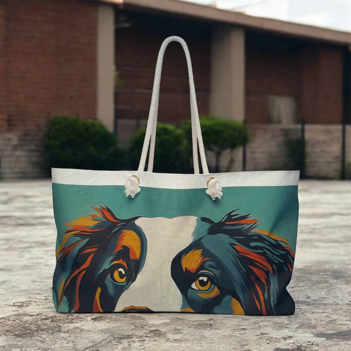 Mid Century Modern Black Tri Australian Shepherd Weekender Bag | Pet Lover Travel Tote, Perfect for Weekend Getaways
