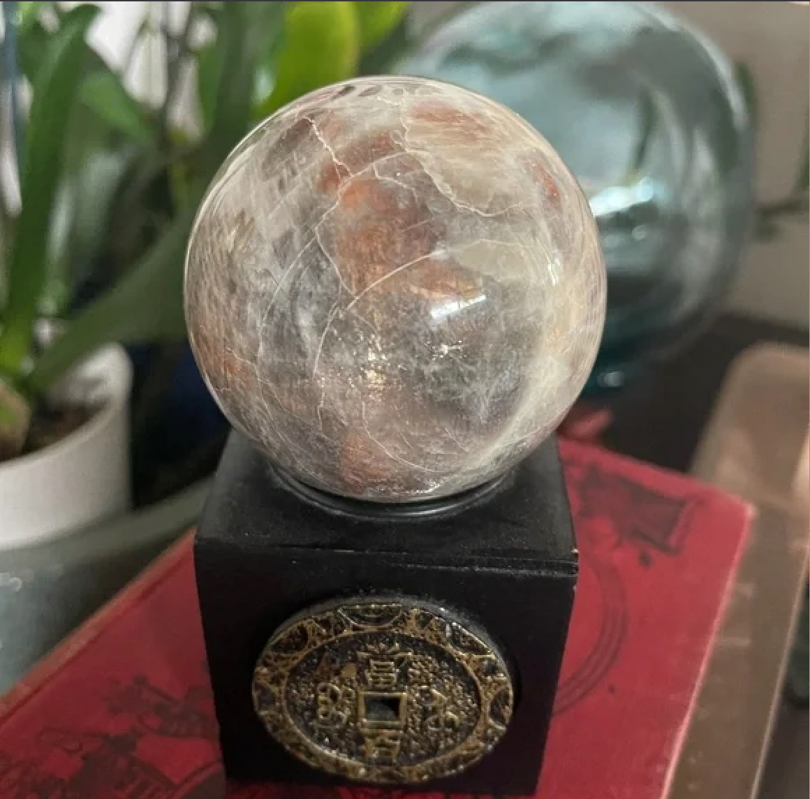 Gorgeous Natural Blue Rainbow Moonstone Belomorite Crystal Sphere Ball, Bodhi Crystal Magic