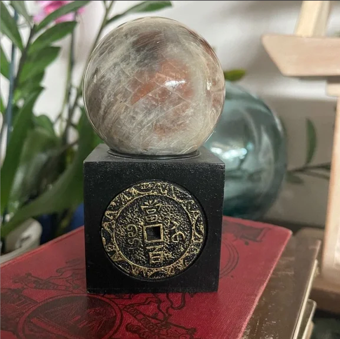 Gorgeous Natural Blue Rainbow Moonstone Belomorite Crystal Sphere Ball, Bodhi Crystal Magic