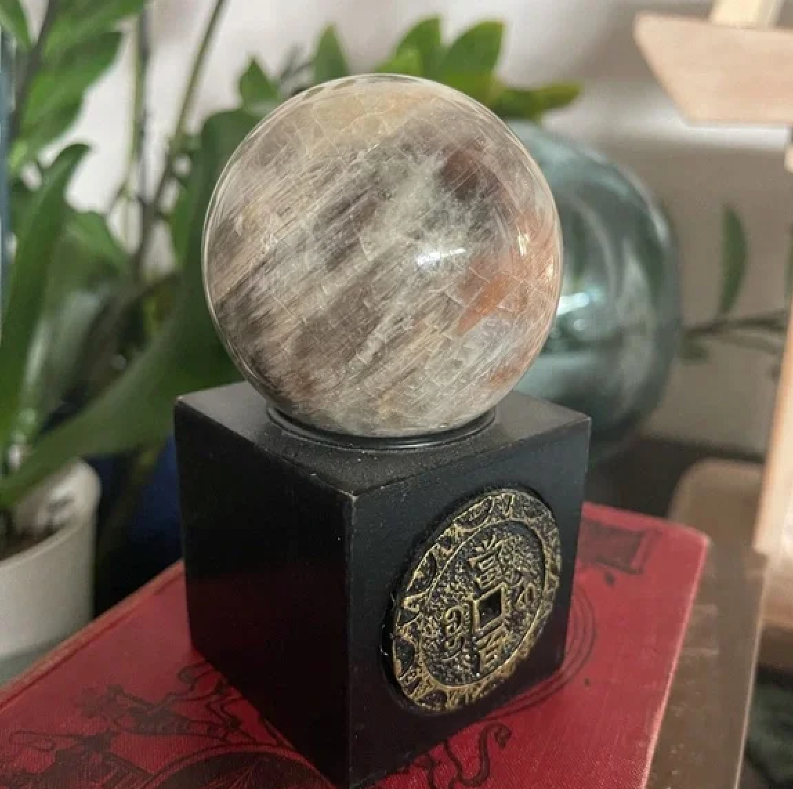 Gorgeous Natural Blue Rainbow Moonstone Belomorite Crystal Sphere Ball, Bodhi Crystal Magic