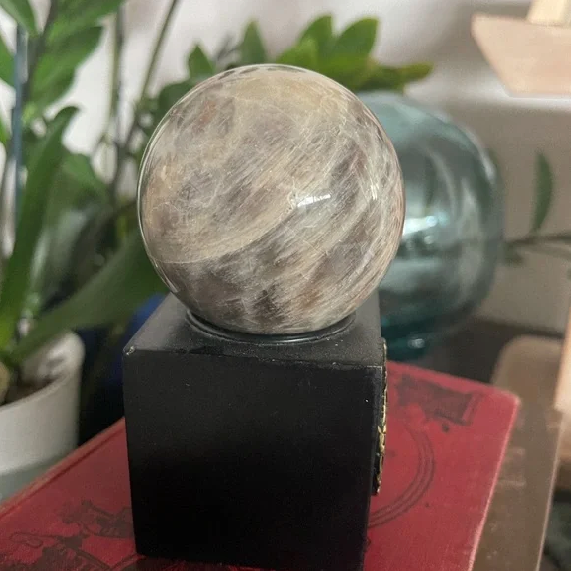 Gorgeous Natural Blue Rainbow Moonstone Belomorite Crystal Sphere Ball, Bodhi Crystal Magic