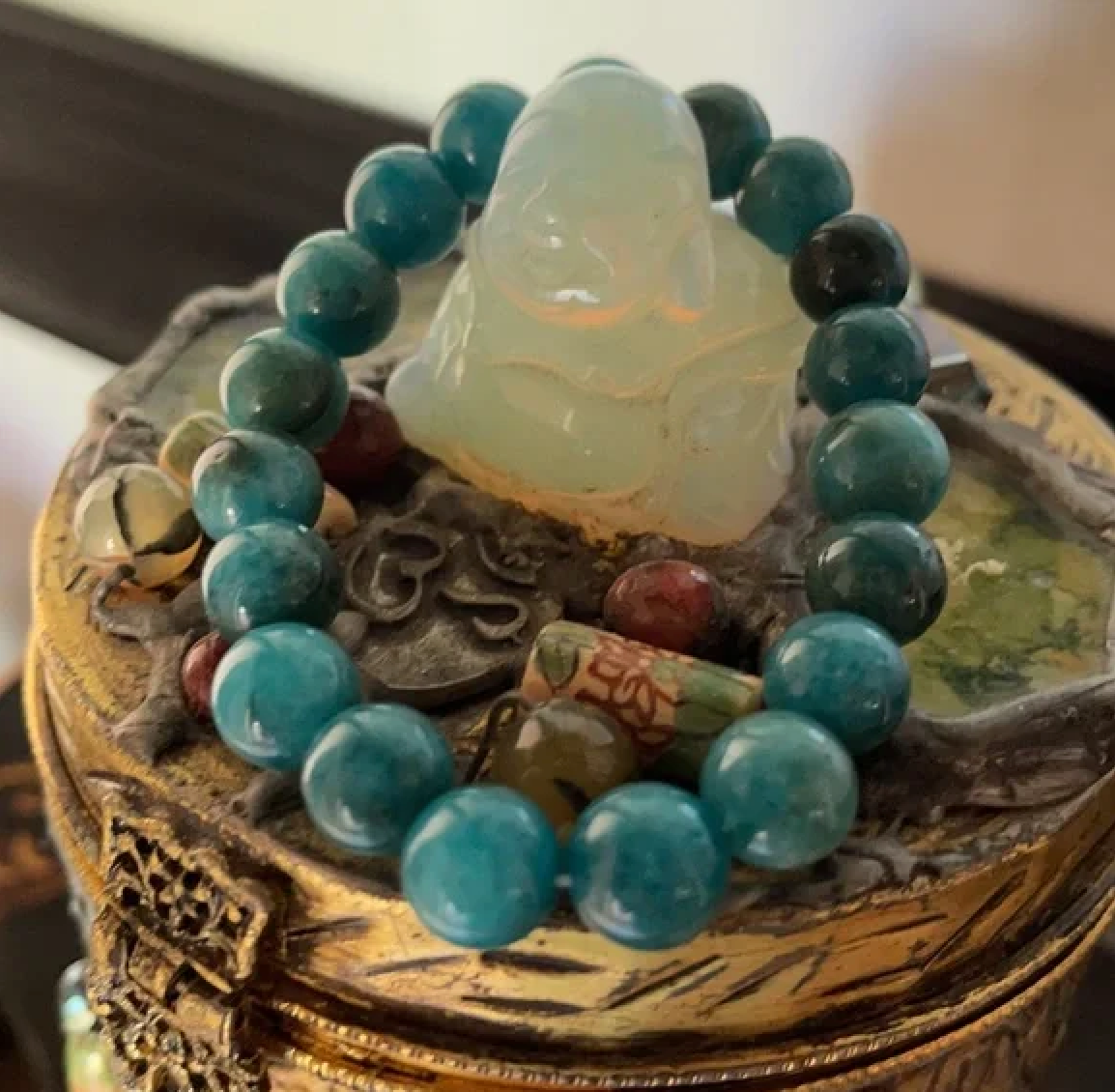 10mm Natural Quality Blue Apatite Crystal Beads Bracelet, Bodhi Jewelry