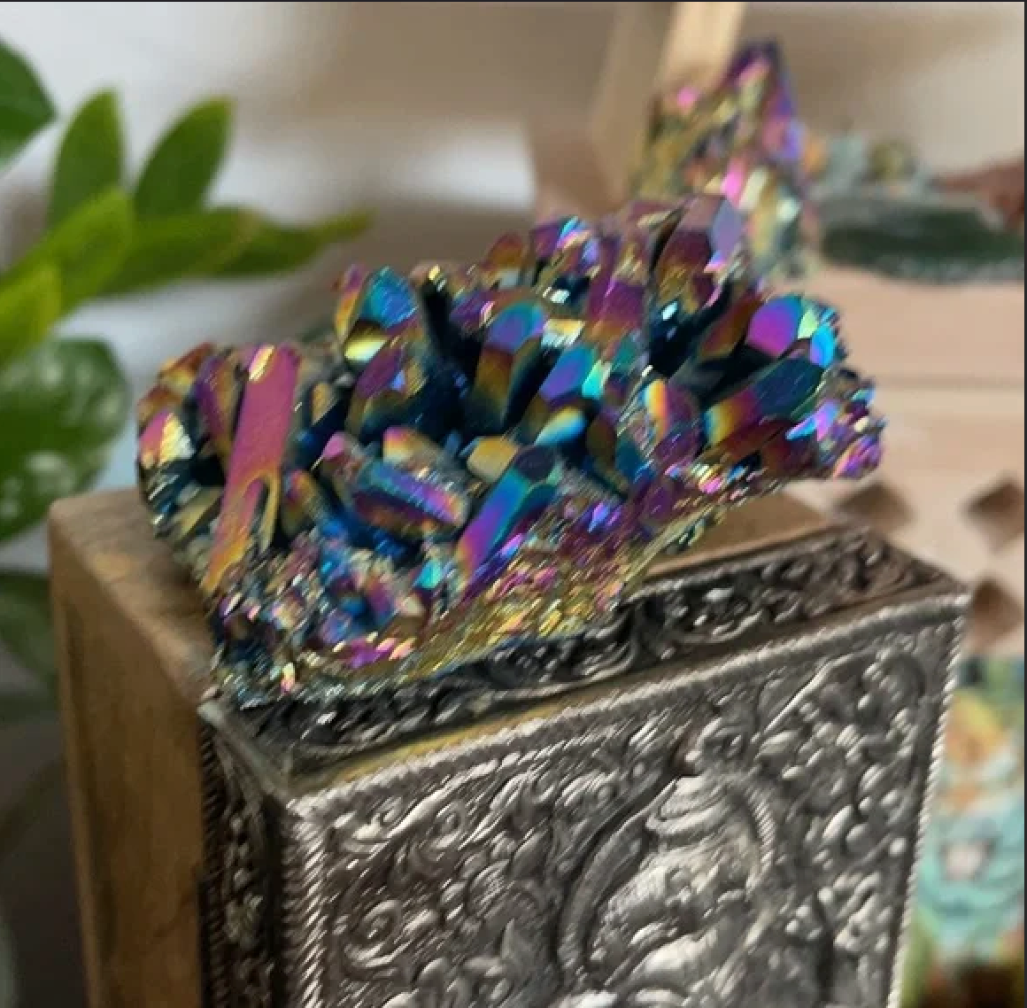 Large Unique Rainbow Aqua Aura Quartz Crystal Cluster, Crystal Magic