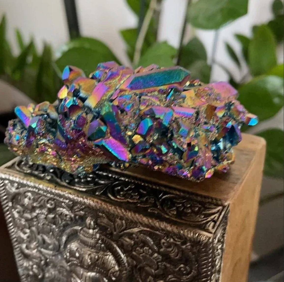 Large Unique Rainbow Aqua Aura Quartz Crystal Cluster, Crystal Magic