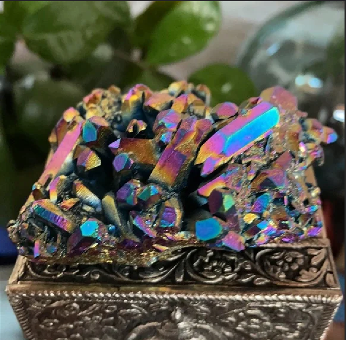 Large Unique Rainbow Aqua Aura Quartz Crystal Cluster, Crystal Magic