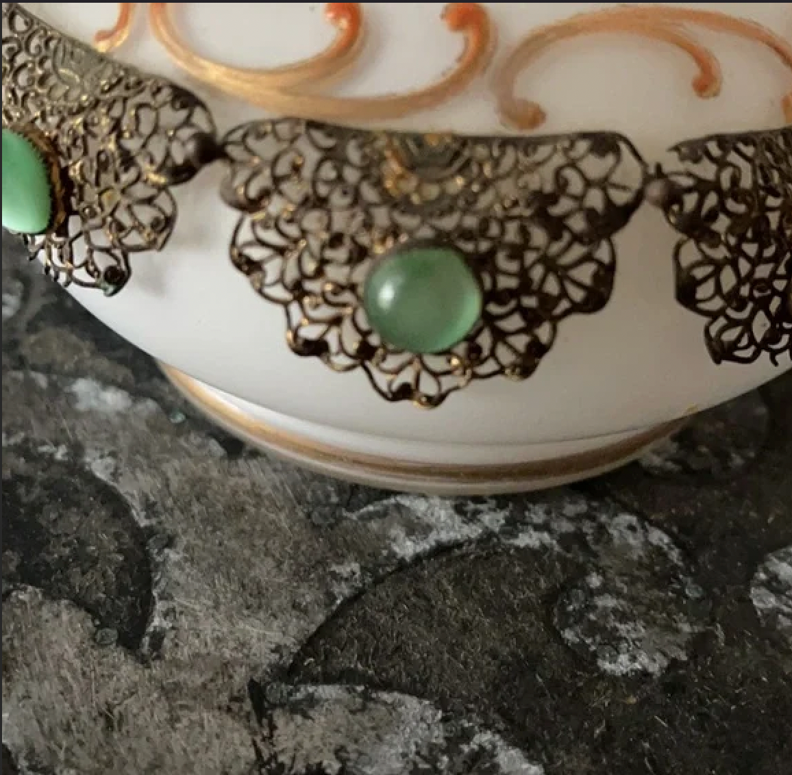 Stunning Vintage Filigree Metal and Stone Accent Trinket Dish, Bodhi Vintage