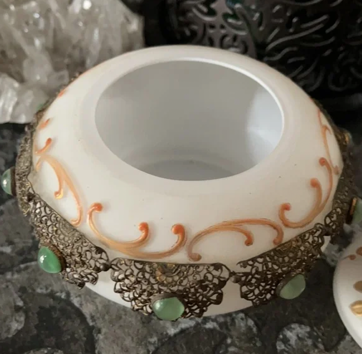 Stunning Vintage Filigree Metal and Stone Accent Trinket Dish, Bodhi Vintage