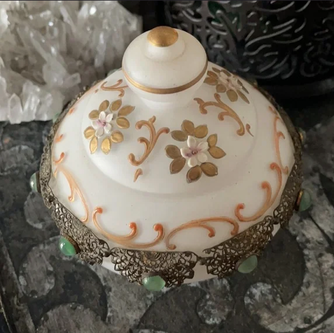 Stunning Vintage Filigree Metal and Stone Accent Trinket Dish, Bodhi Vintage