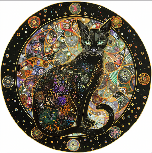 Mystical Black Cat Art Tambourine and Ribbon Wall Hanging, Bodhi Pets