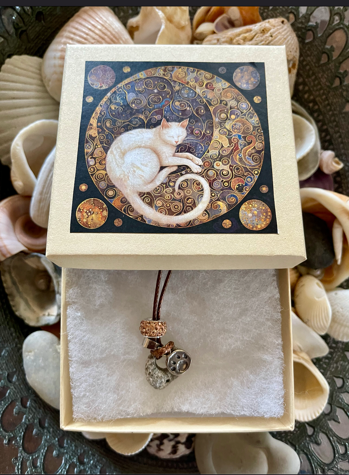 Mystical Cat Gift Box with Silver Cat Paw Charm and Crystal, Bodhi Jewelry