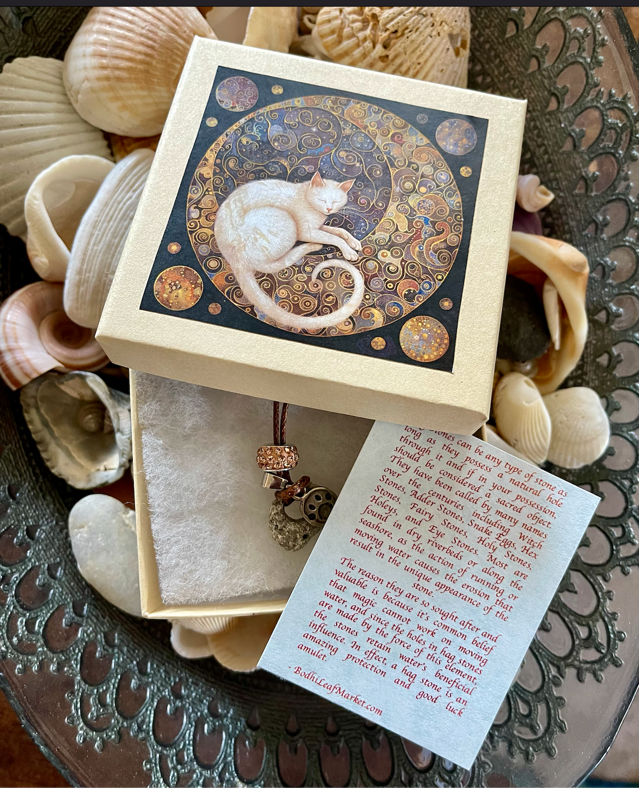 Mystical Cat Gift Box with Silver Cat Paw Charm and Crystal, Bodhi Jewelry