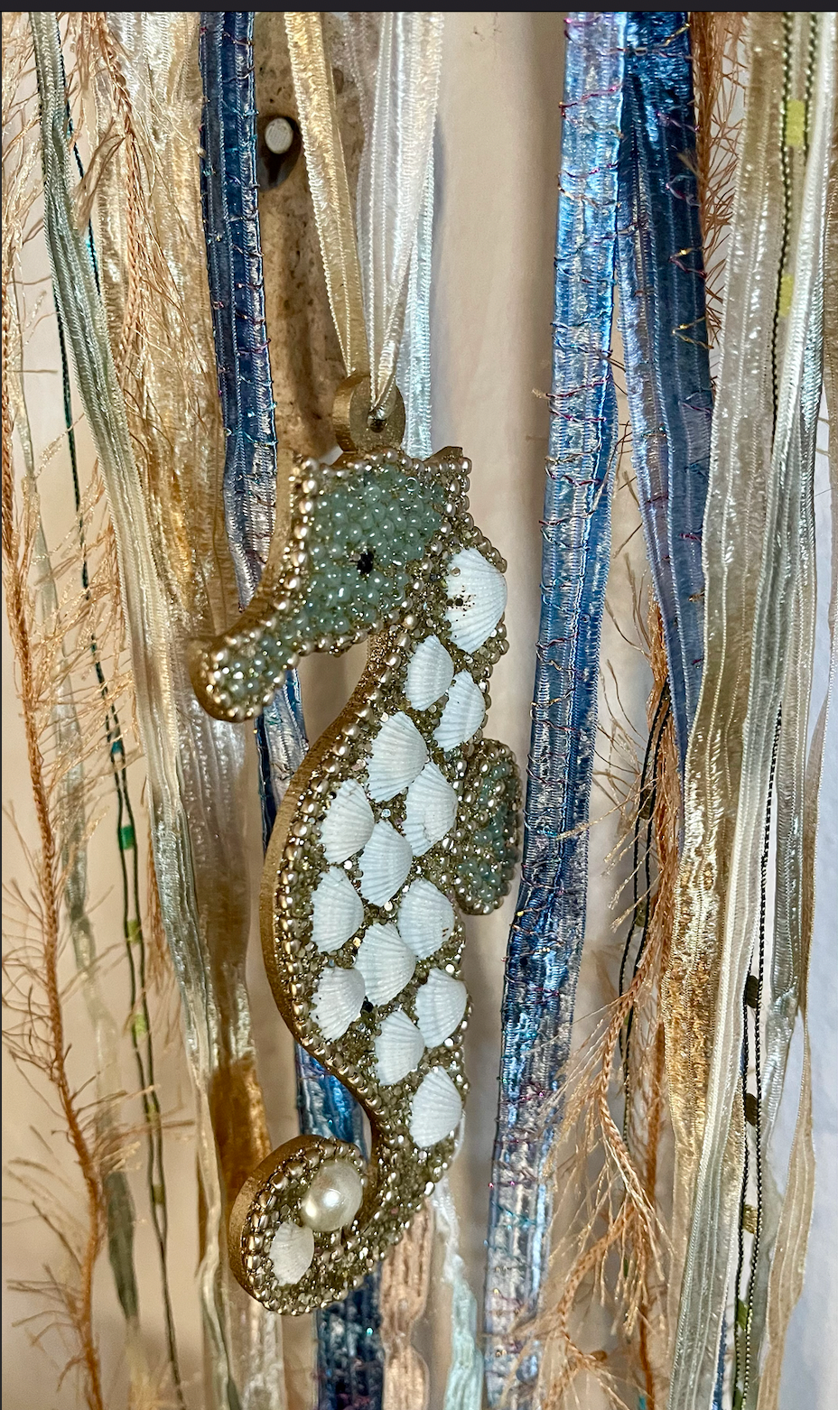 Limited Edition "Pearl" Mermaid Tambourine with Ribbon and Seahorse Ornament