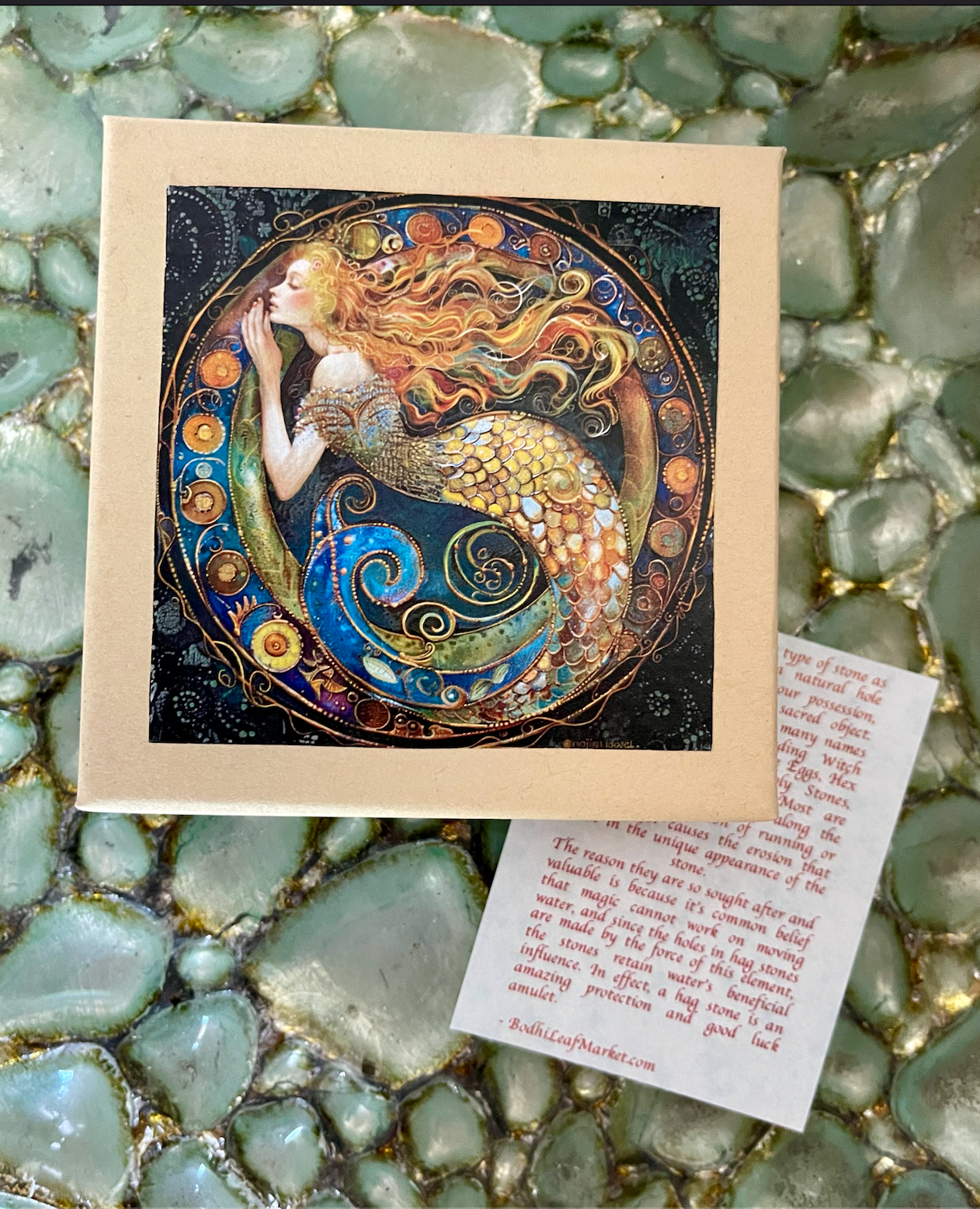 Gift Boxed Mermaid with Artisan Heart Charm and Hag Stone Pendant, Bodhi Jewelry, USA