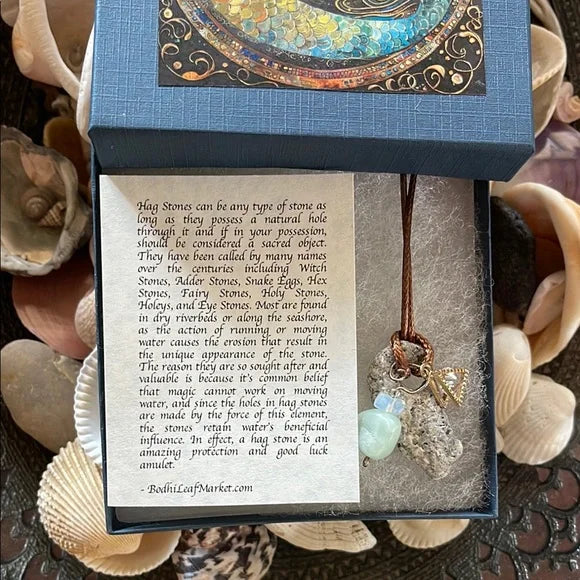 Natural Stone Necklace with Charms in Mermaid Gift Box, Bodhi Jewelry