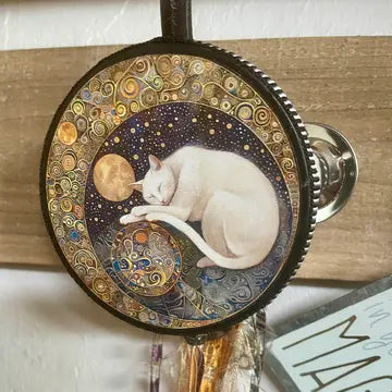 Mystical Moon Cat Tambourine and Ribbon Wall Accent