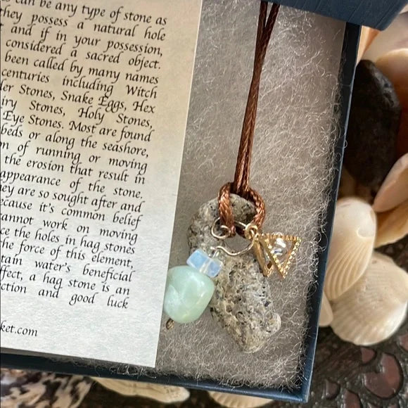 Natural Stone Necklace with Charms in Mermaid Gift Box, Bodhi Jewelry