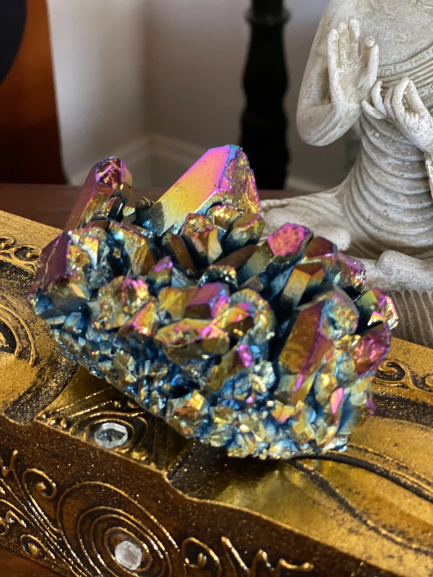 Extra Large Titanium Rainbow Aura Quartz Cluster, Bodhi Crystal Magic