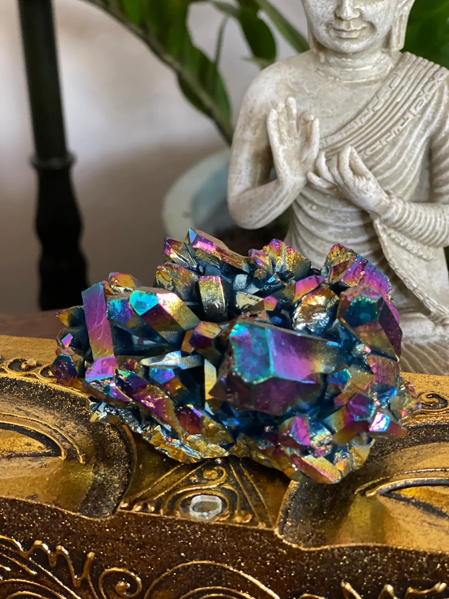 Extra Large Titanium Rainbow Aura Quartz Cluster, Bodhi Crystal Magic