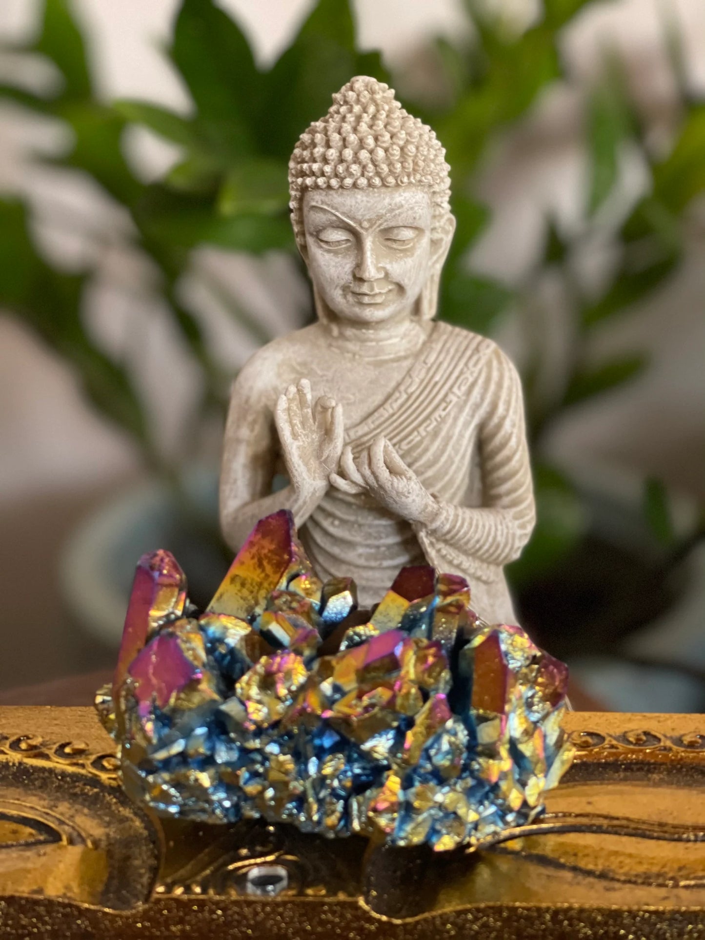 Extra Large Titanium Rainbow Aura Quartz Cluster, Bodhi Crystal Magic
