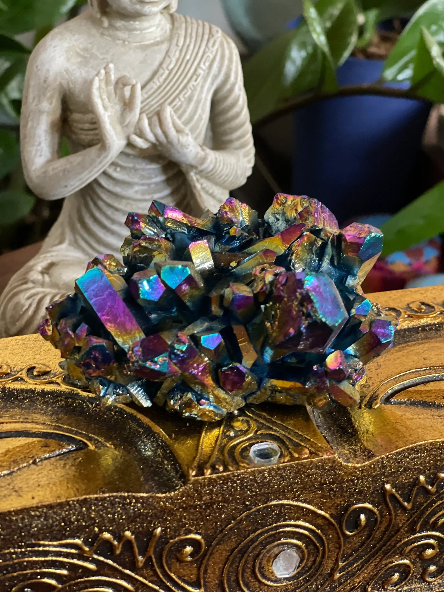 Extra Large Titanium Rainbow Aura Quartz Cluster, Bodhi Crystal Magic