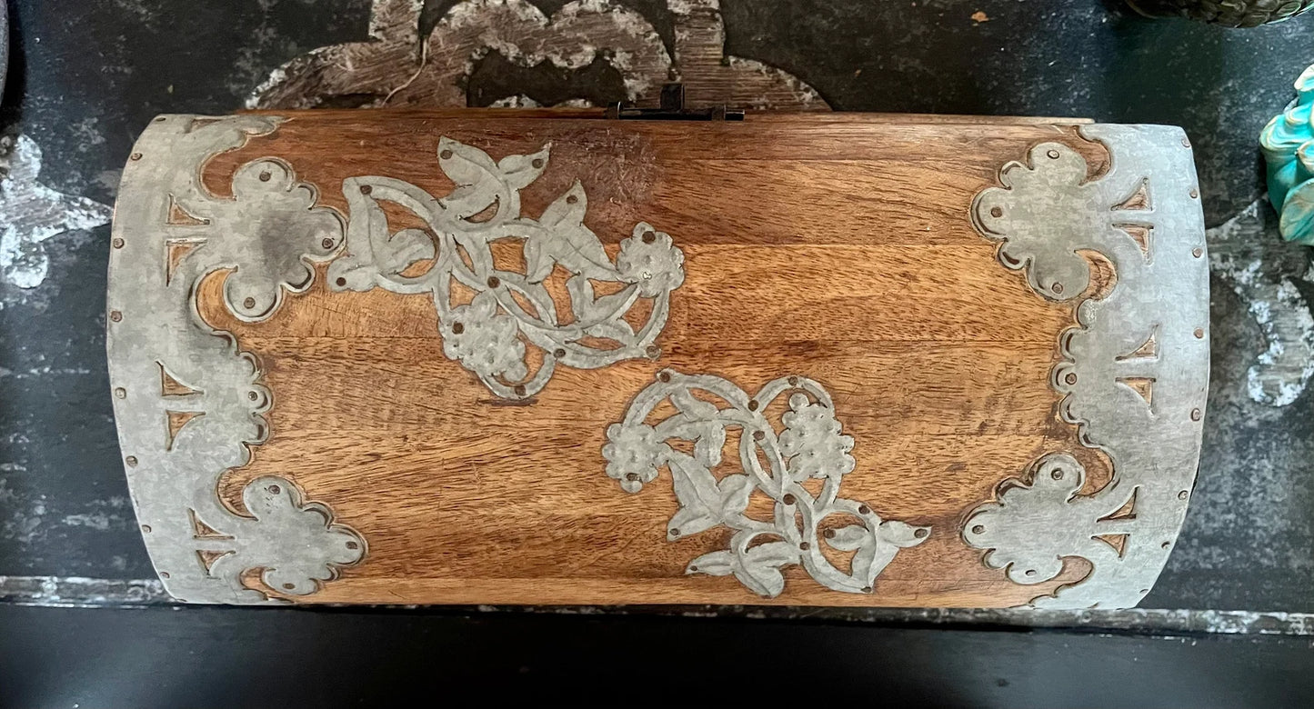 Stunning Hand Crafted Metal and Wood Box Vintage India, Bodhi Vintage