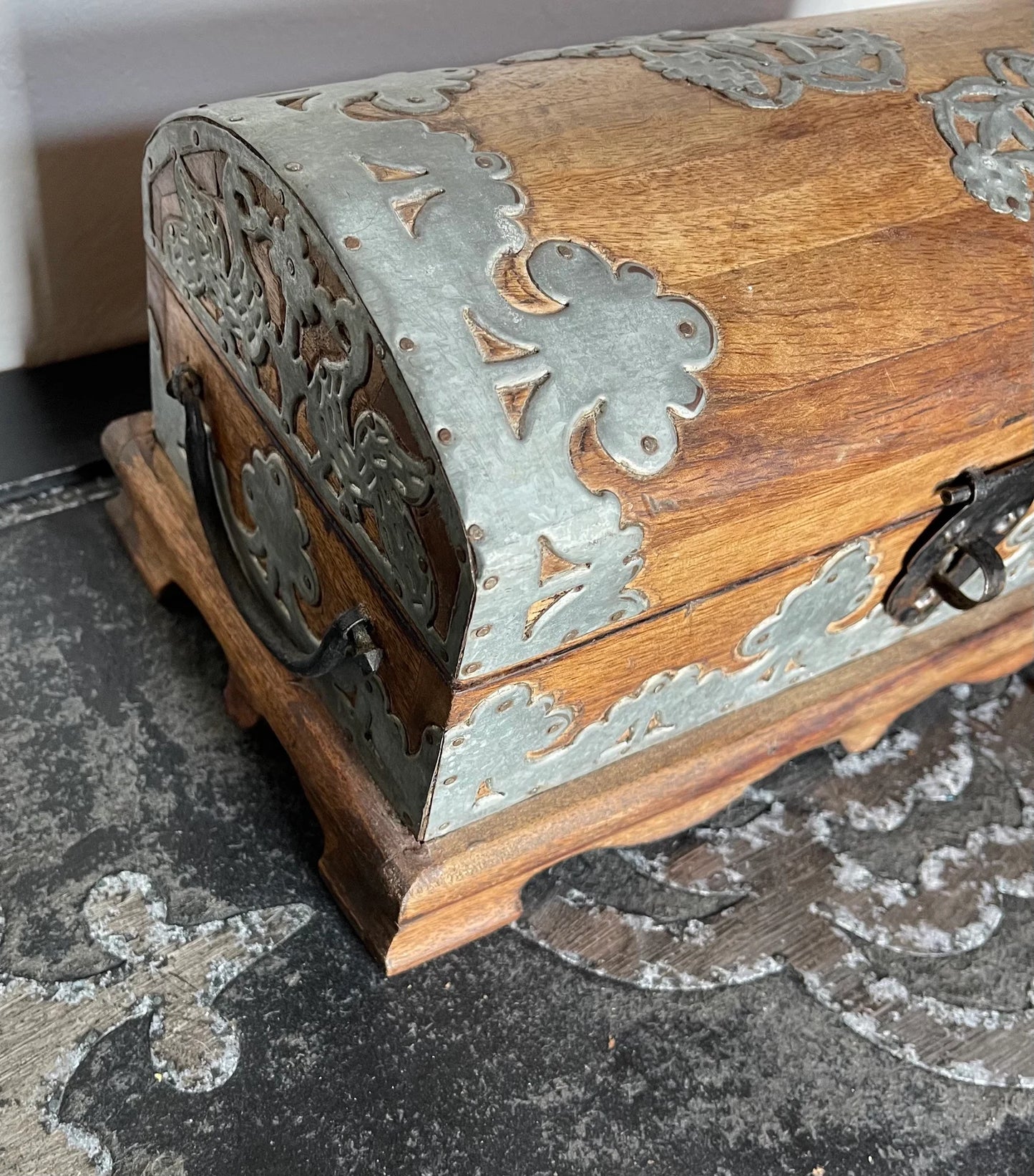 Stunning Hand Crafted Metal and Wood Box Vintage India, Bodhi Vintage
