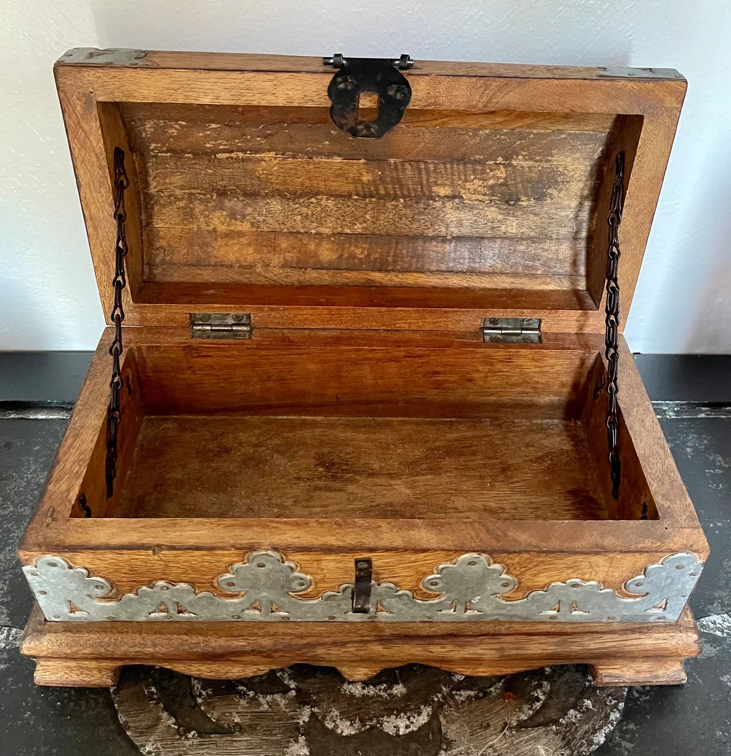 Stunning Hand Crafted Metal and Wood Box Vintage India, Bodhi Vintage