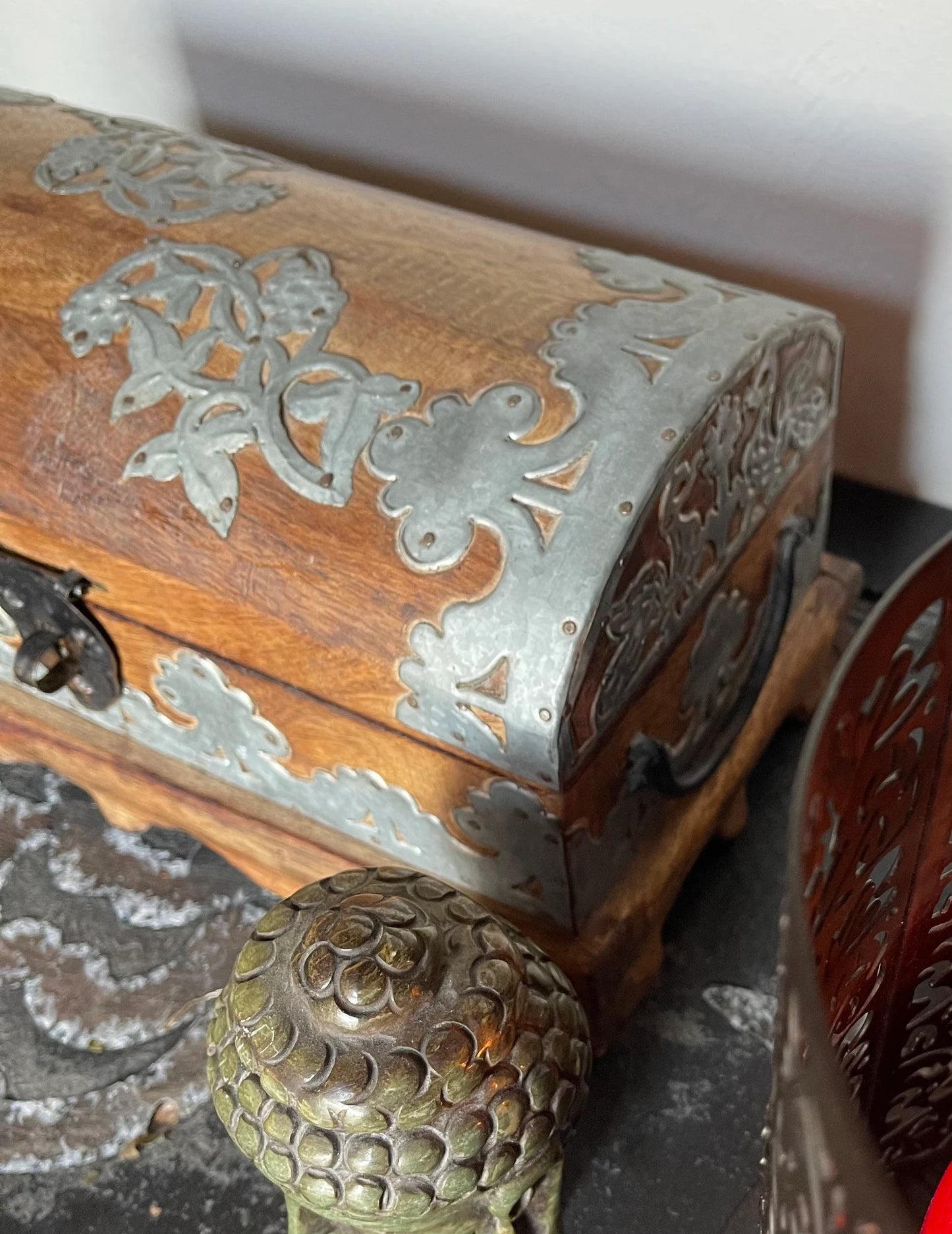 Stunning Hand Crafted Metal and Wood Box Vintage India, Bodhi Vintage
