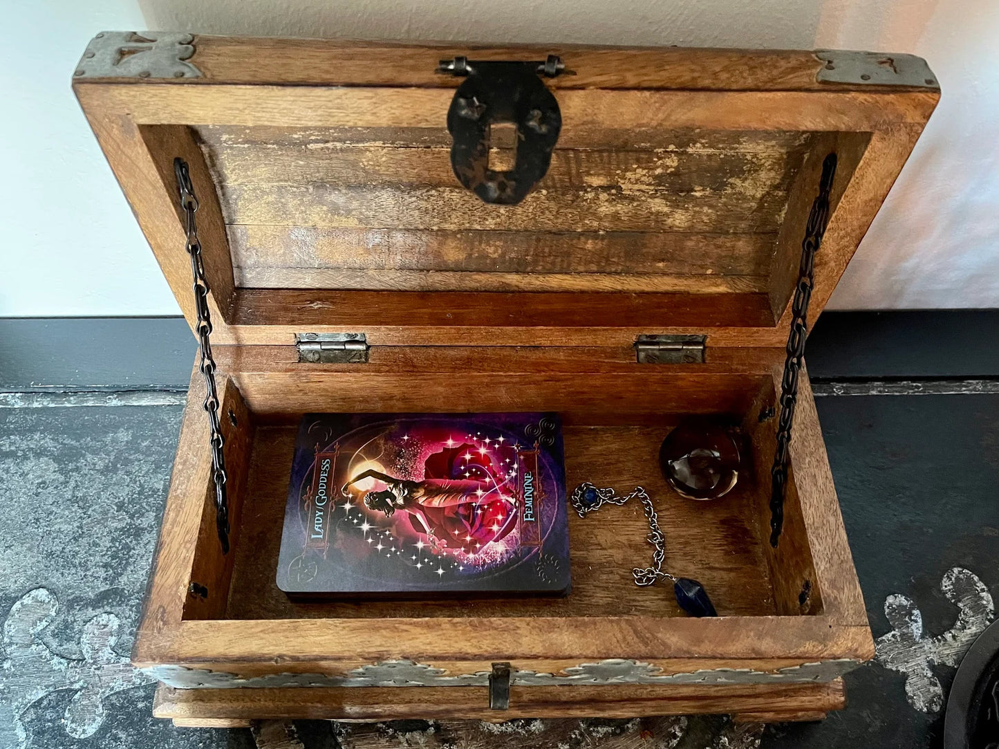 Stunning Hand Crafted Metal and Wood Box Vintage India, Bodhi Vintage