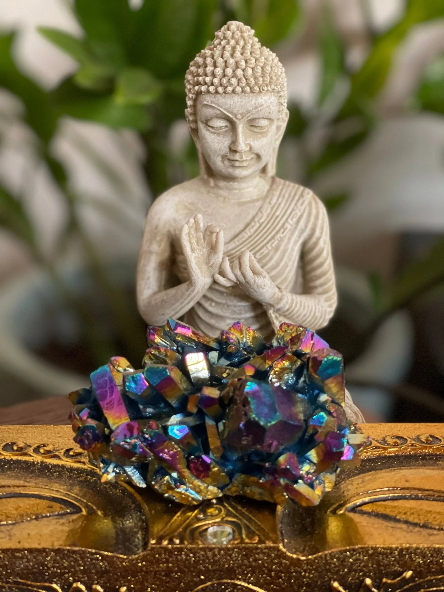 Extra Large Titanium Rainbow Aura Quartz Cluster, Bodhi Crystal Magic