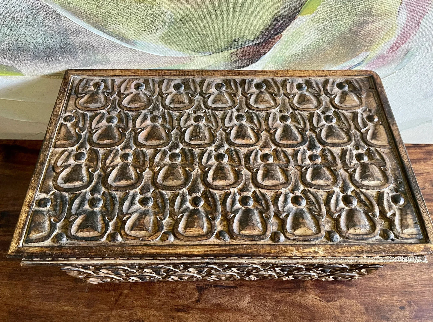 Beautiful and Unique Primitive Carved Angel Wooden Box, Bodhi Home Decor