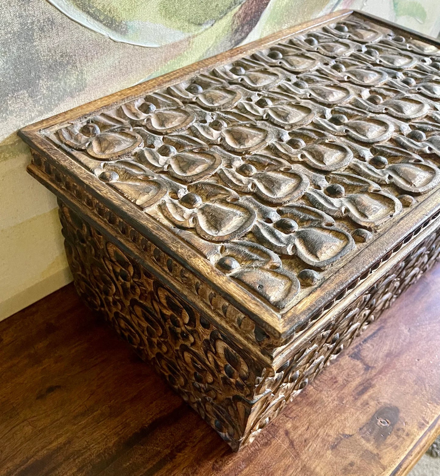 Beautiful and Unique Primitive Carved Angel Wooden Box, Bodhi Home Decor