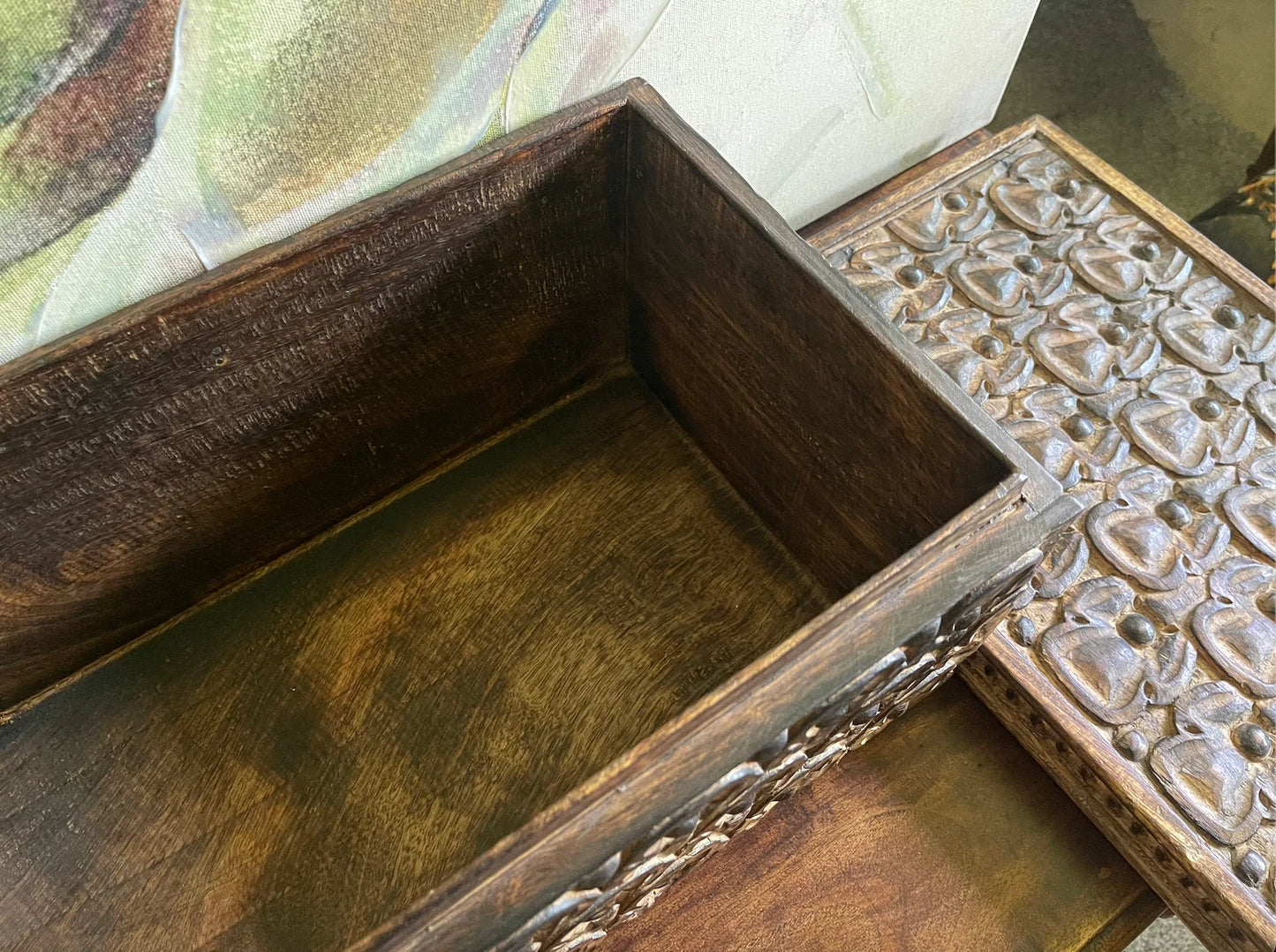 Beautiful and Unique Primitive Carved Angel Wooden Box, Bodhi Home Decor