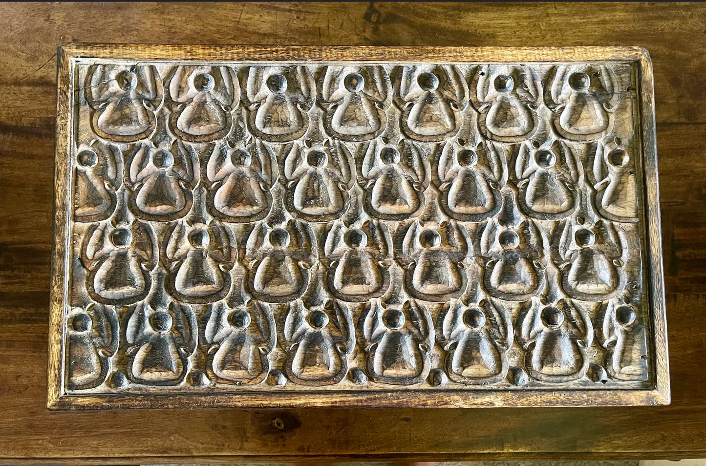 Beautiful and Unique Primitive Carved Angel Wooden Box, Bodhi Home Decor