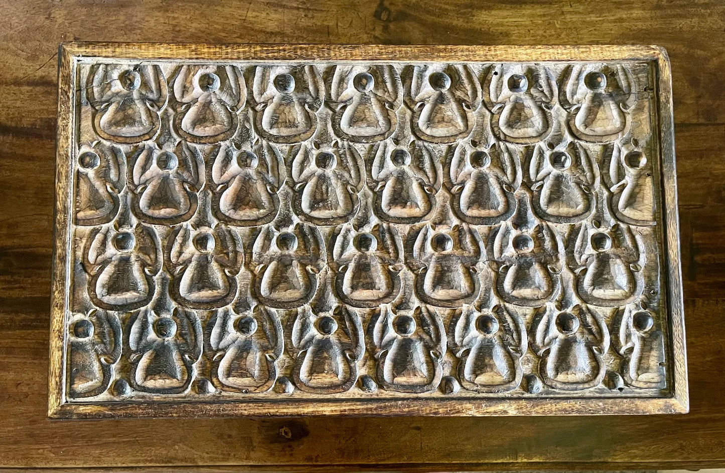 Beautiful and Unique Primitive Carved Angel Wooden Box, Bodhi Home Decor