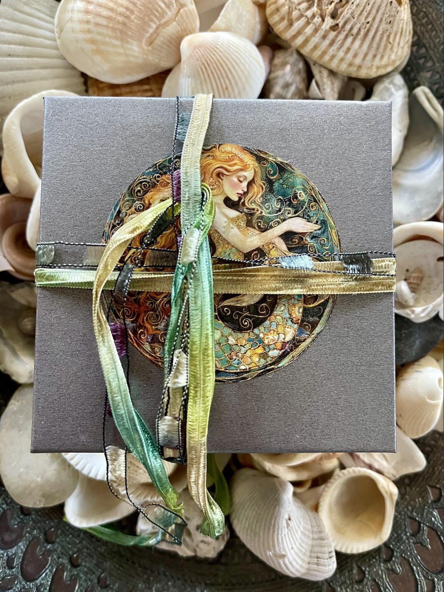 Gift Boxed Mermaid Hag Stone and Watercolor Bead, Bodhi Jewelry