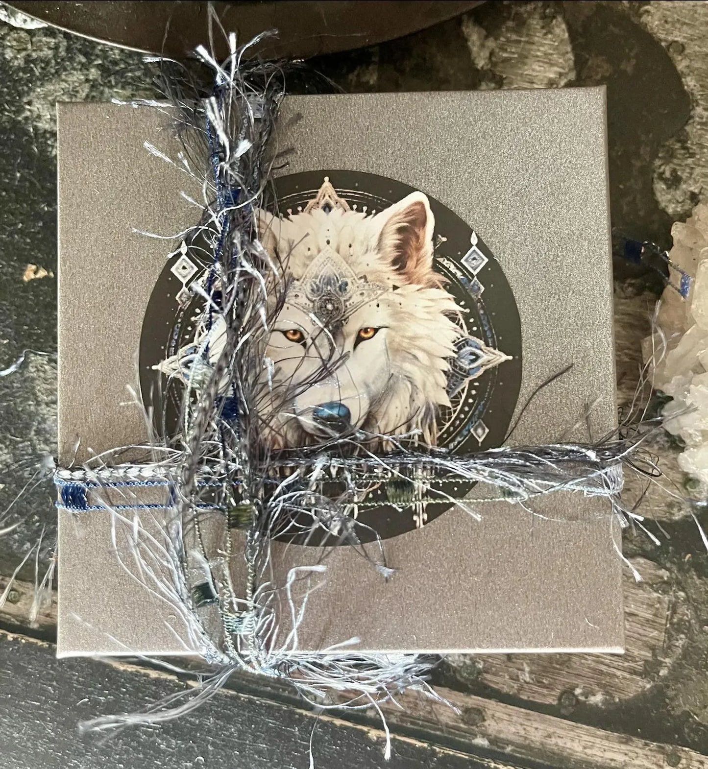 Boxed Spirit Wolf with Crystal Charm and Hagstone Pendant, Bodhi Jewelry